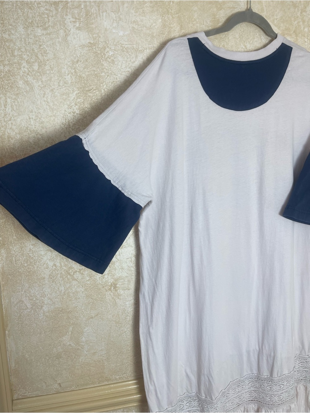 Free People Toro Fish Graphic Tee Midi Dress White Navy Coastal Boho Beach Sz L - Picture 9 of 15